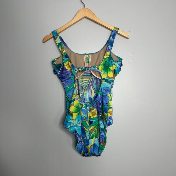 Lands' End Women's Vintage Tropical Flower Print Open Back One-Piece‎ Swimsuit - Picture 5 of 7
